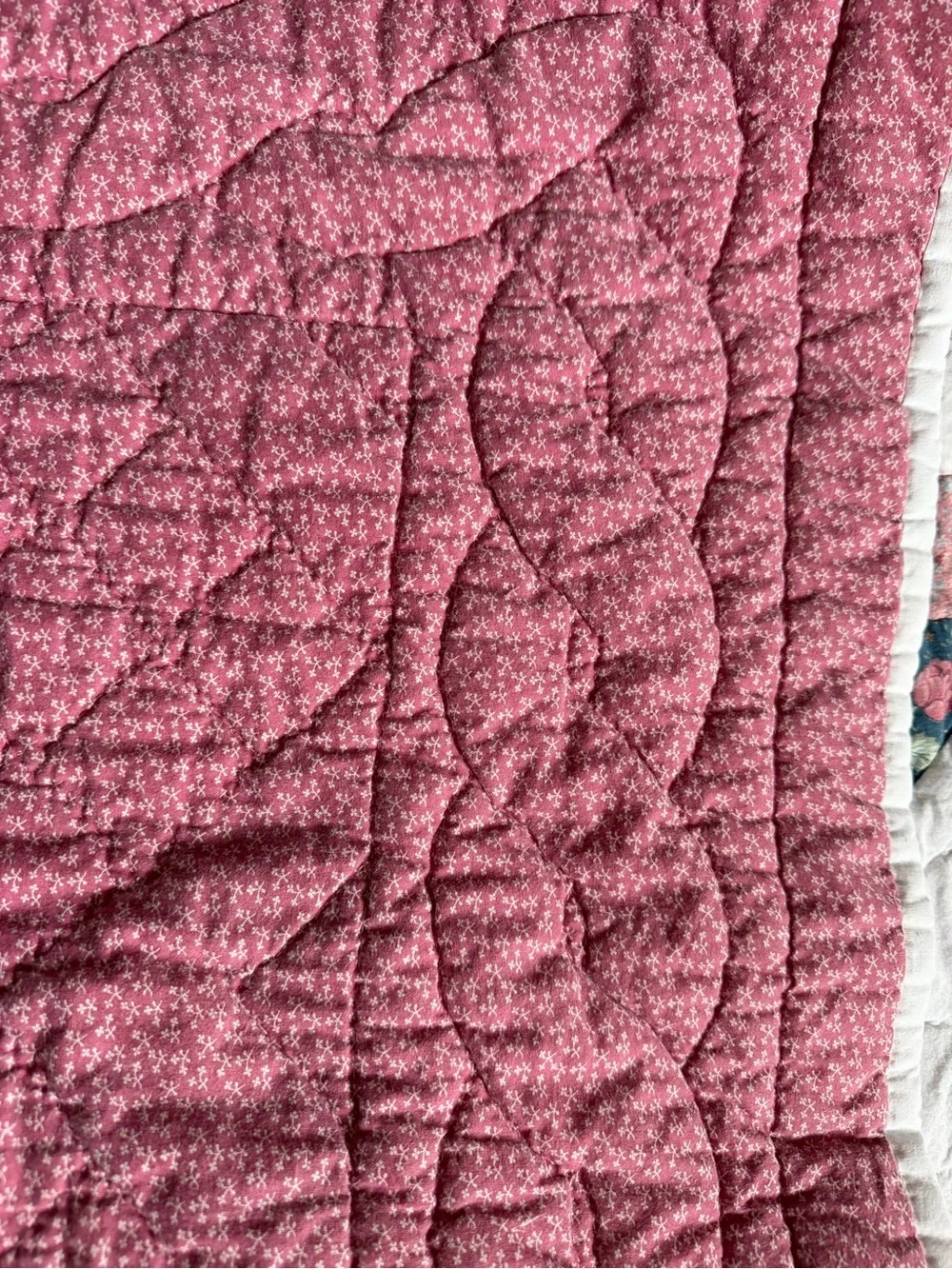 Handmade Floral Patchwork Cotton Quilt - Pink & Navy